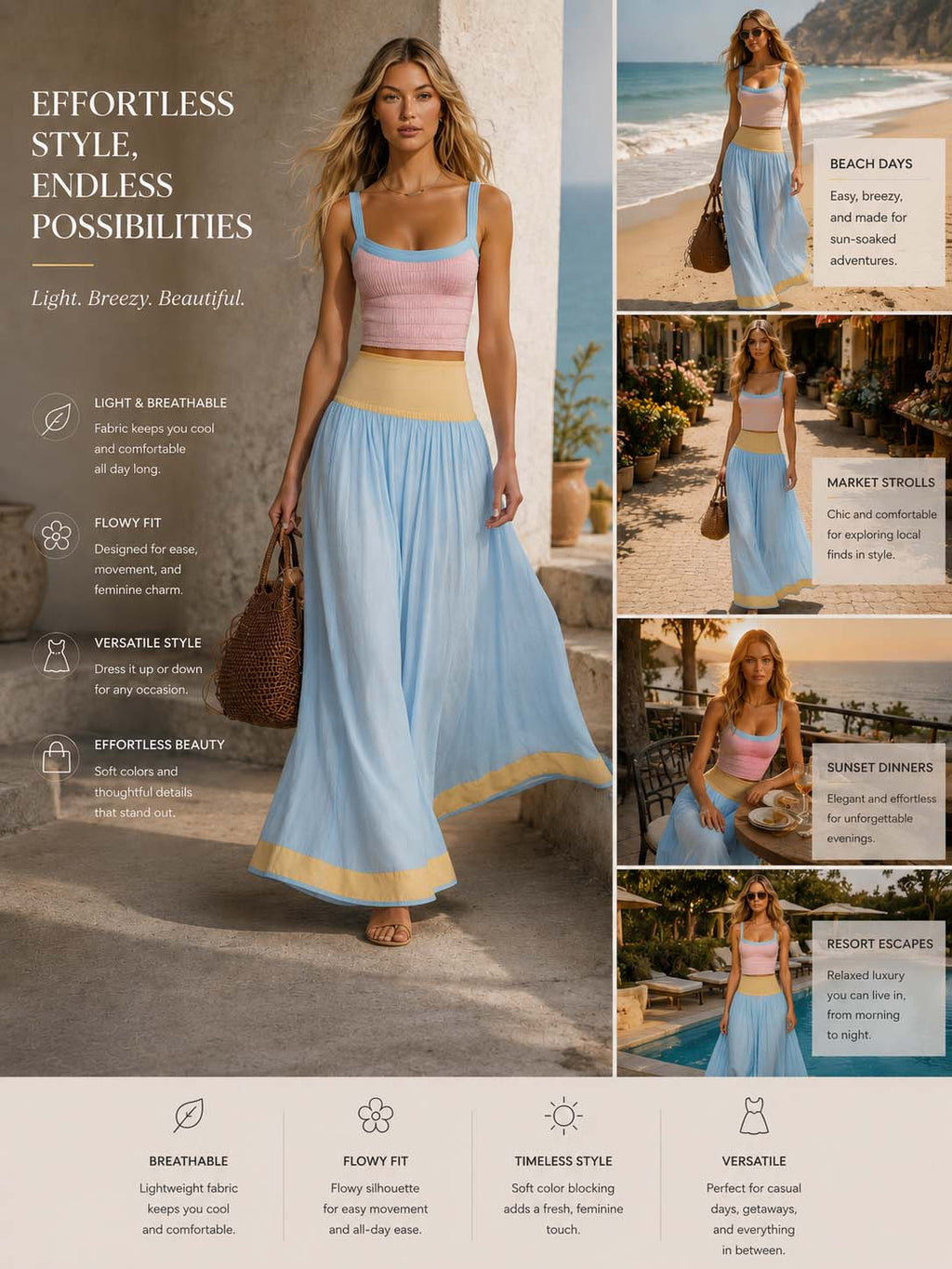 Capri Pastel Maxi Skirt Set Dreamy Coastal Energy